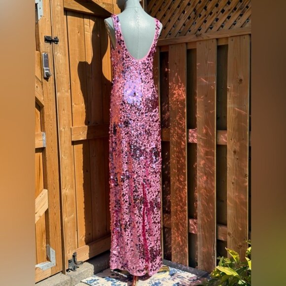 🆕 SIMKHAI 🧿 NWOT Bex Sequined Embellished Maxi Dress, Sorbet Pink- Sz US 4 - Picture 7 of 14